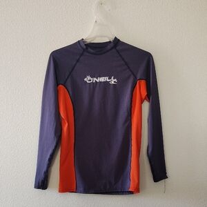 O'Neill Youth Rash Guard - Dark Blue and Bright Orange Size Mediums